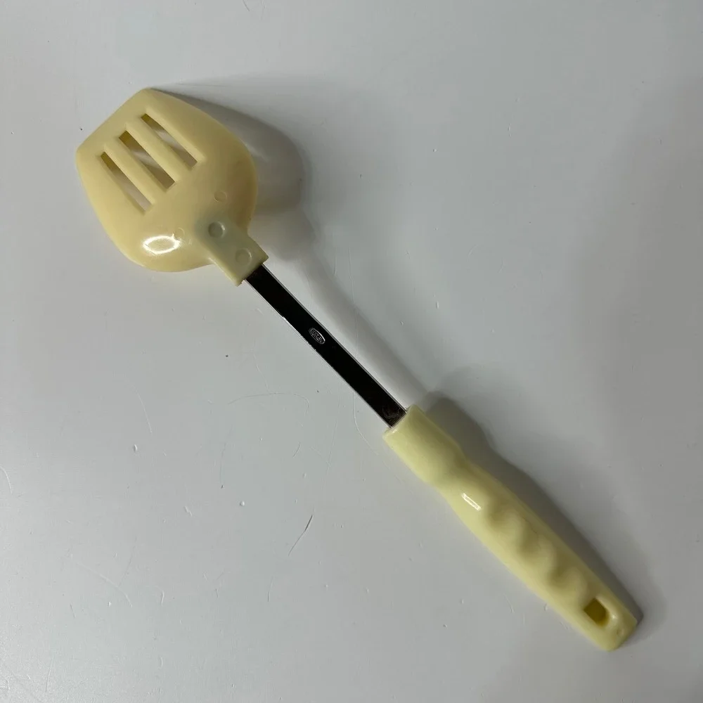 Vintage Plastic Slotted Serving Spoon Cream Yellow Korea Hanging Hole 11